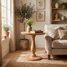 Side Table Solid Wood with Turned Pedestal Base for Living Room Decor