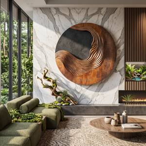 Contemporary Abstract Solid Wood Wall Sculpture for Living Room