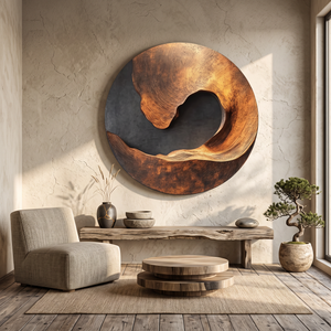 Handcrafted Solid Wood Wall Sculpture with Abstract Circular Wave Form