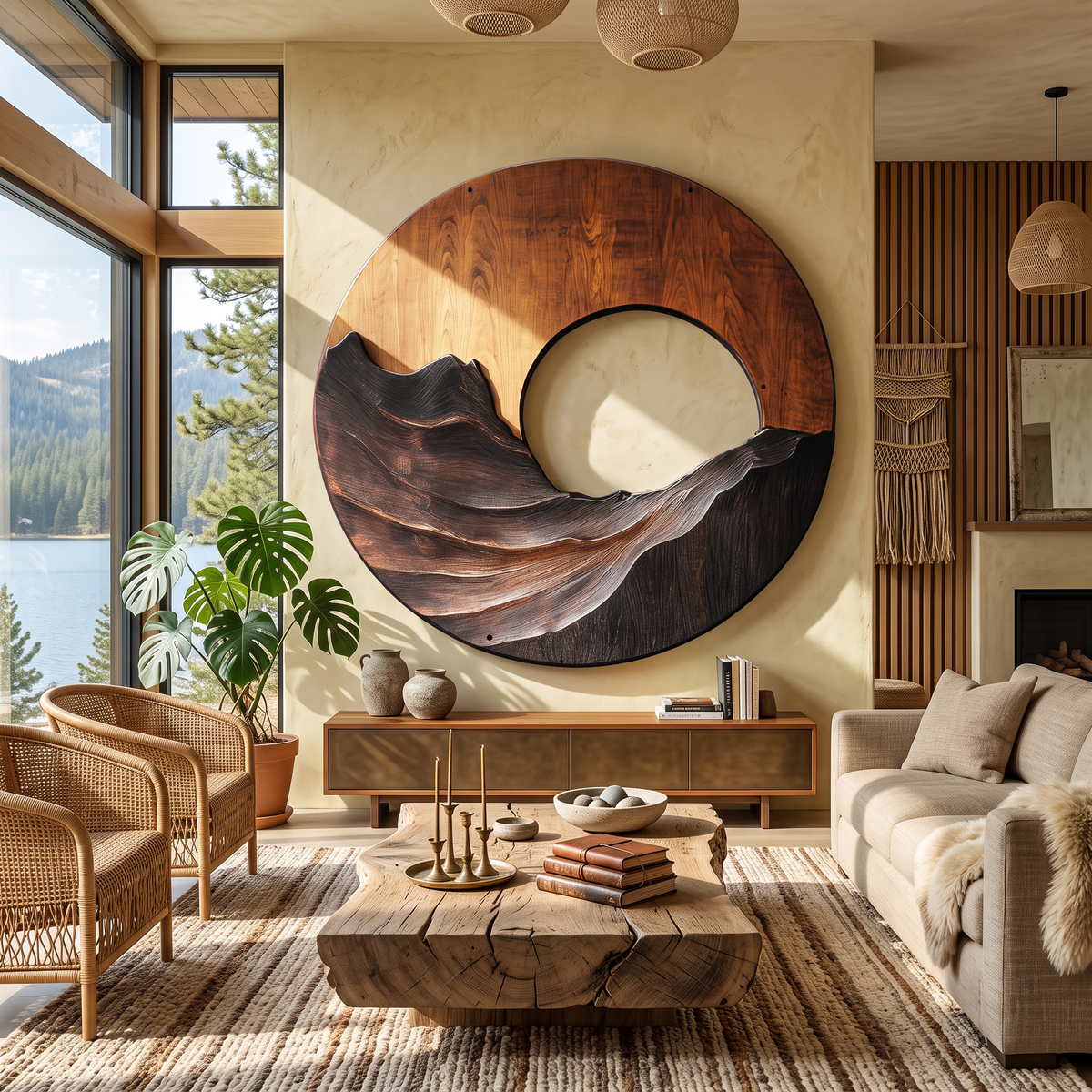 Natural Ridge Solid Wood Wall Sculpture for Living Room