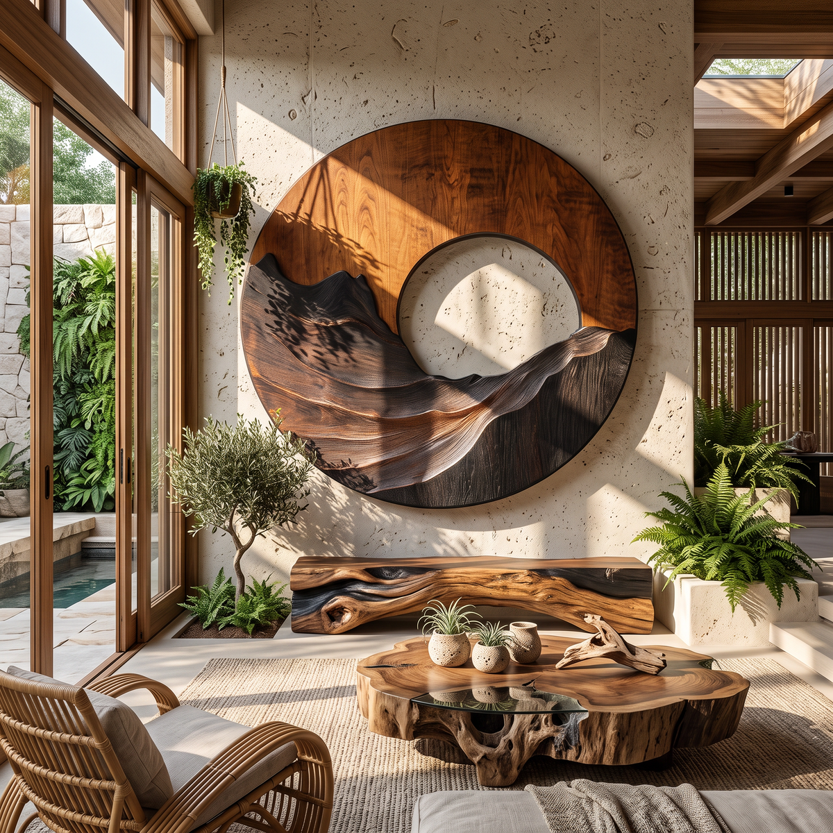 Natural Ridge Solid Wood Wall Sculpture for Living Room