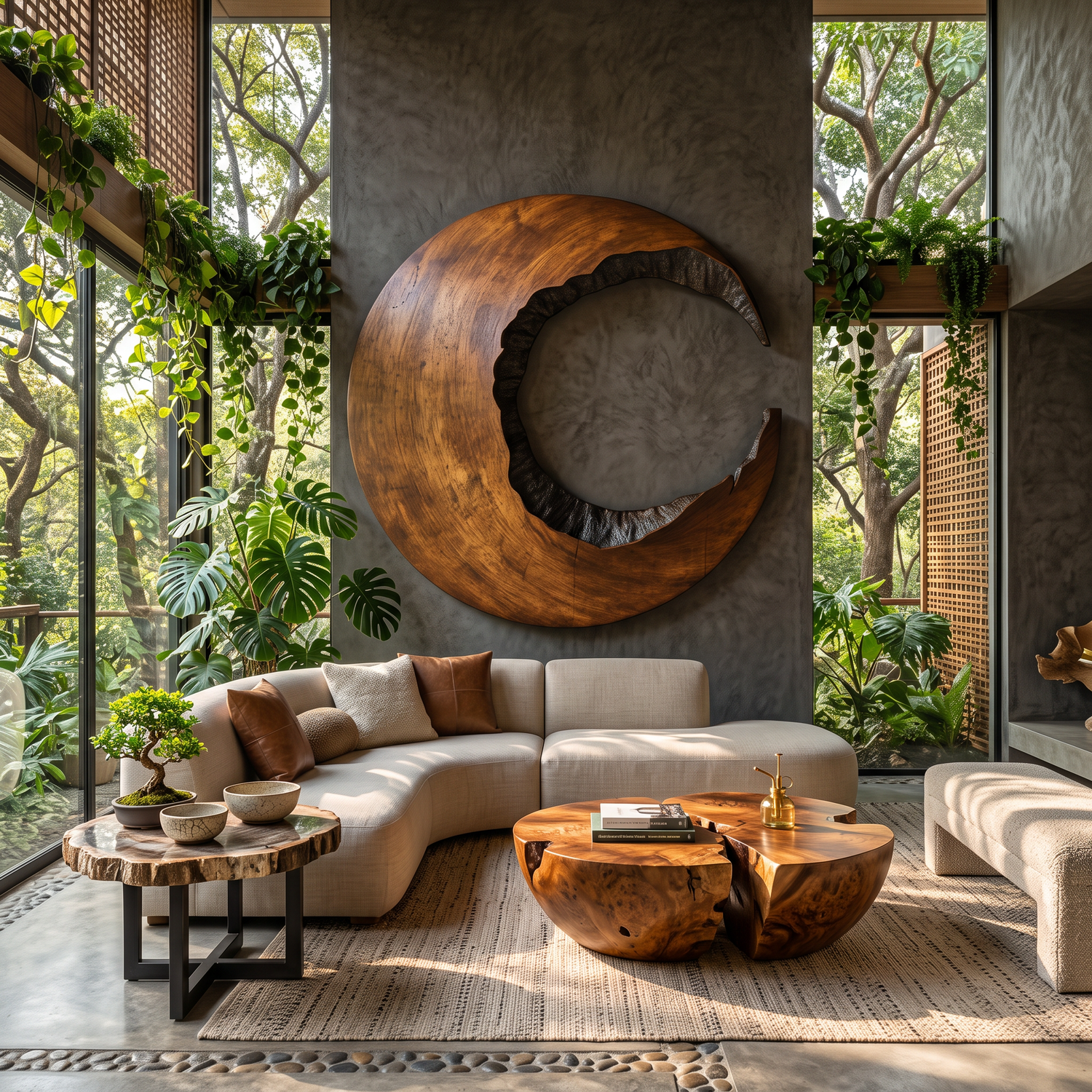 Contemporary Solid Wood Crescent Wood Wall Art for Living Rooms