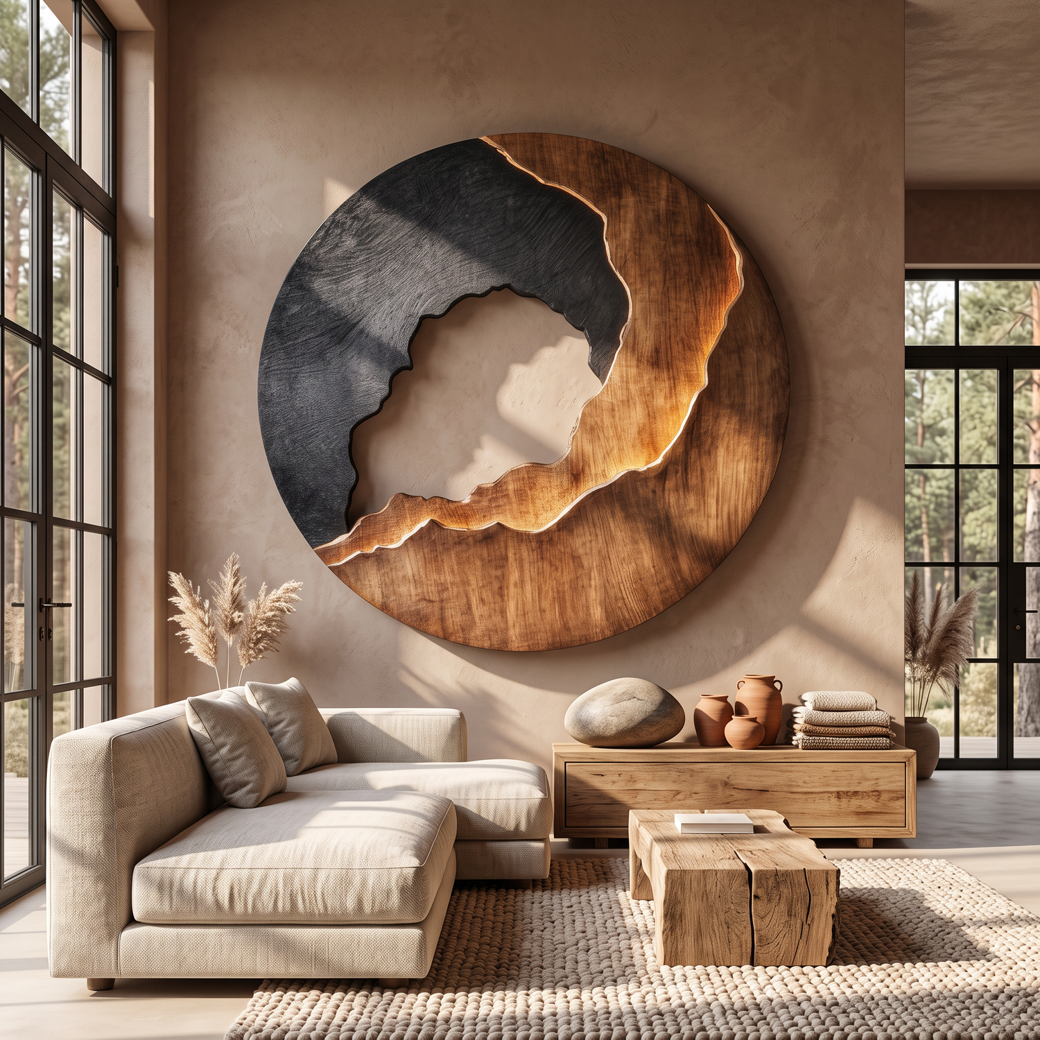Modern Textured Solid Wood Wall Sculpture for Living Room