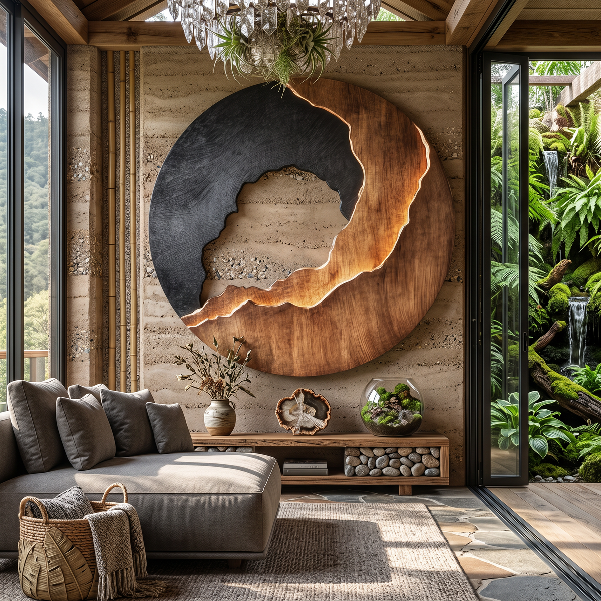 Modern Textured Solid Wood Wall Sculpture for Living Room