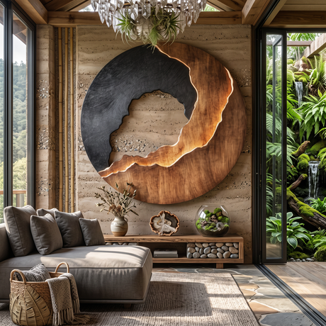 Modern Textured Solid Wood Wall Sculpture for Living Room