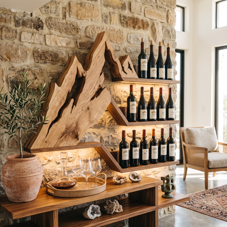 Mountain Range Inspired Solid Wood Wine Rack Wall Shelf