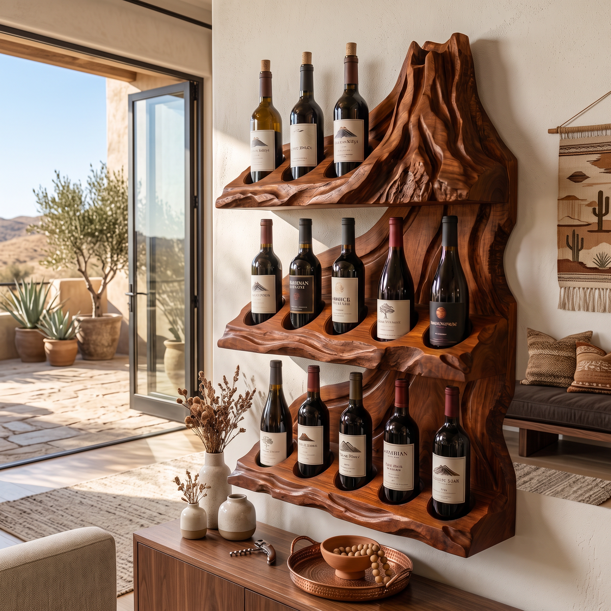Luxury Mountain Ridge Solid Wood Wine Rack Wall Shelf