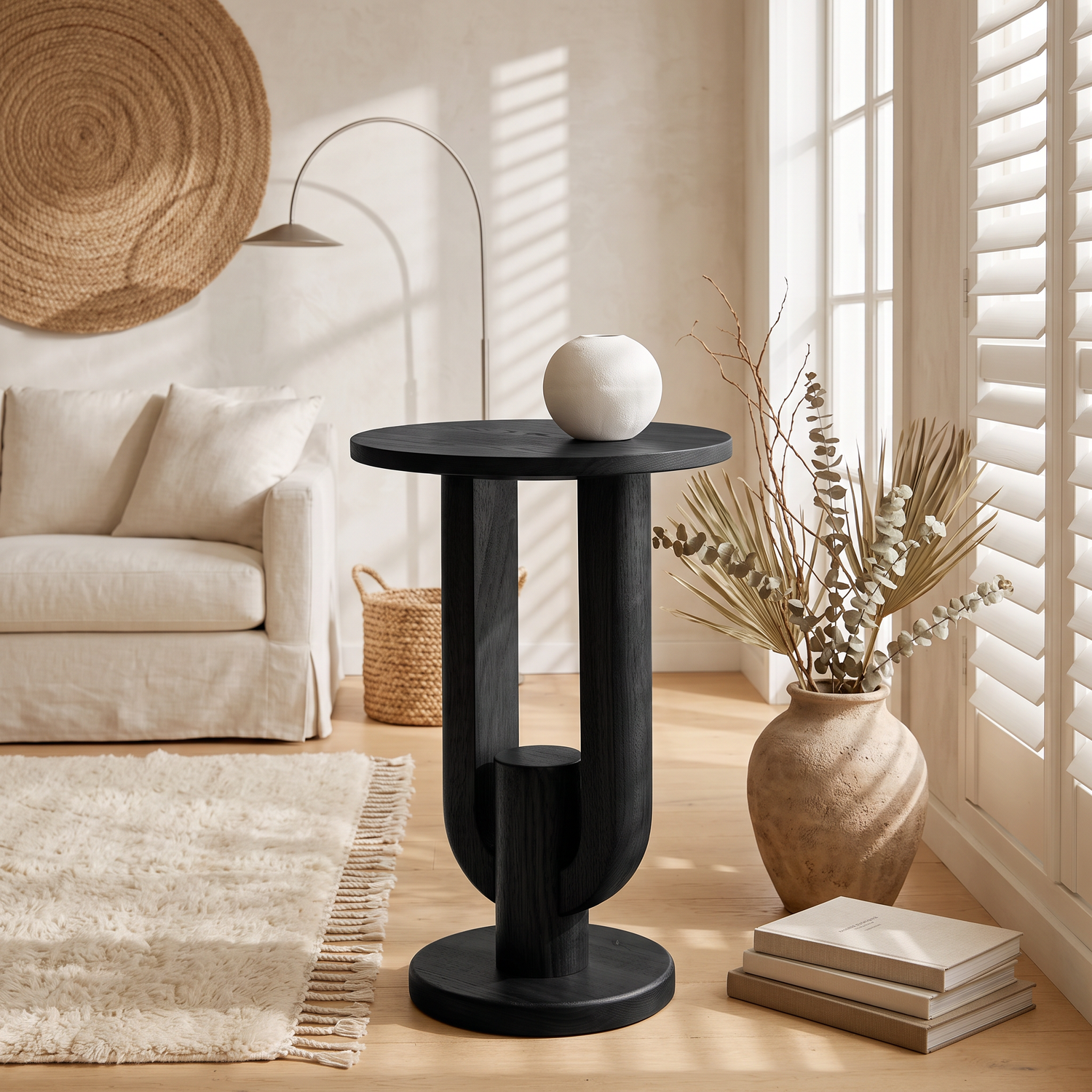 Tall Solid Wood Side Table Modern Pedestal Accent Table Living Room Decor