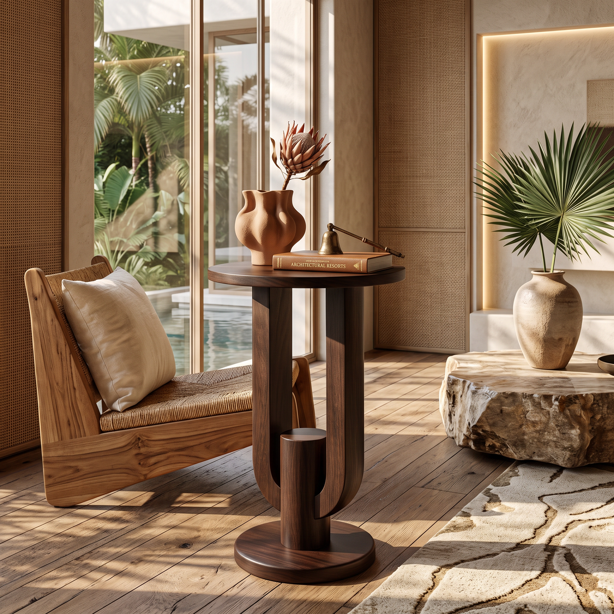 Tall Solid Wood Side Table Modern Pedestal Accent Table Living Room Decor
