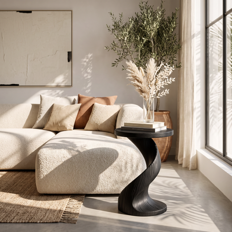Modern Solid Wood Side Table with Twisted Pedestal Base for Living Room Seating