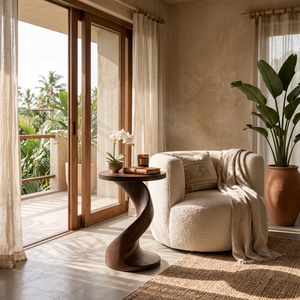 Modern Solid Wood Side Table with Twisted Pedestal Base for Living Room Seating