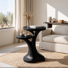 Solid Wood Two Tier Side Table Modern Sculpted Accent Piece
