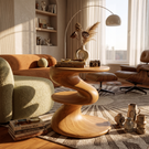 Solid Wood Spiral Two Tier Accent Table for Modern Living Room