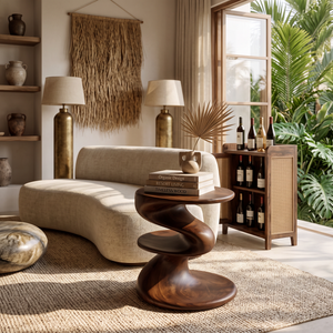 Solid Wood Spiral Two Tier Accent Table for Modern Living Room