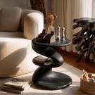 Solid Wood Spiral Two Tier Accent Table for Modern Living Room