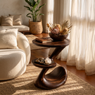 Sculptural Two-Tier Solid Wood Side Table for Living Room