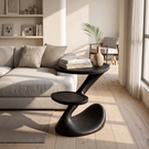 Sculptural Two-Tier Solid Wood Side Table for Living Room