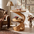 Helix Two Level Solid Wood Side Table with Tray Top for Living Room Decor