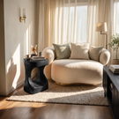 Modern Sculptural Solid Wood Side Table with Curved Base