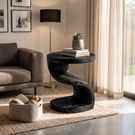 Organic Solid Wood Side Table with S Shaped Base for Modern Living Room