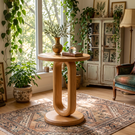 Oval Loop Solid Wood Side Table Round Top Pedestal for Living Room Decor
