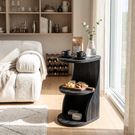 Curved Two Tier Solid Wood Side Table with Open Storage Shelf for Living Room Use