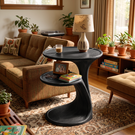 Sculptural Two Tier Solid Wood Side Table for Living Room Use