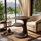 Sculptural Two Tier Solid Wood Side Table for Living Room Use