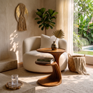 Sculptural Two Tier Solid Wood Side Table for Living Room Use