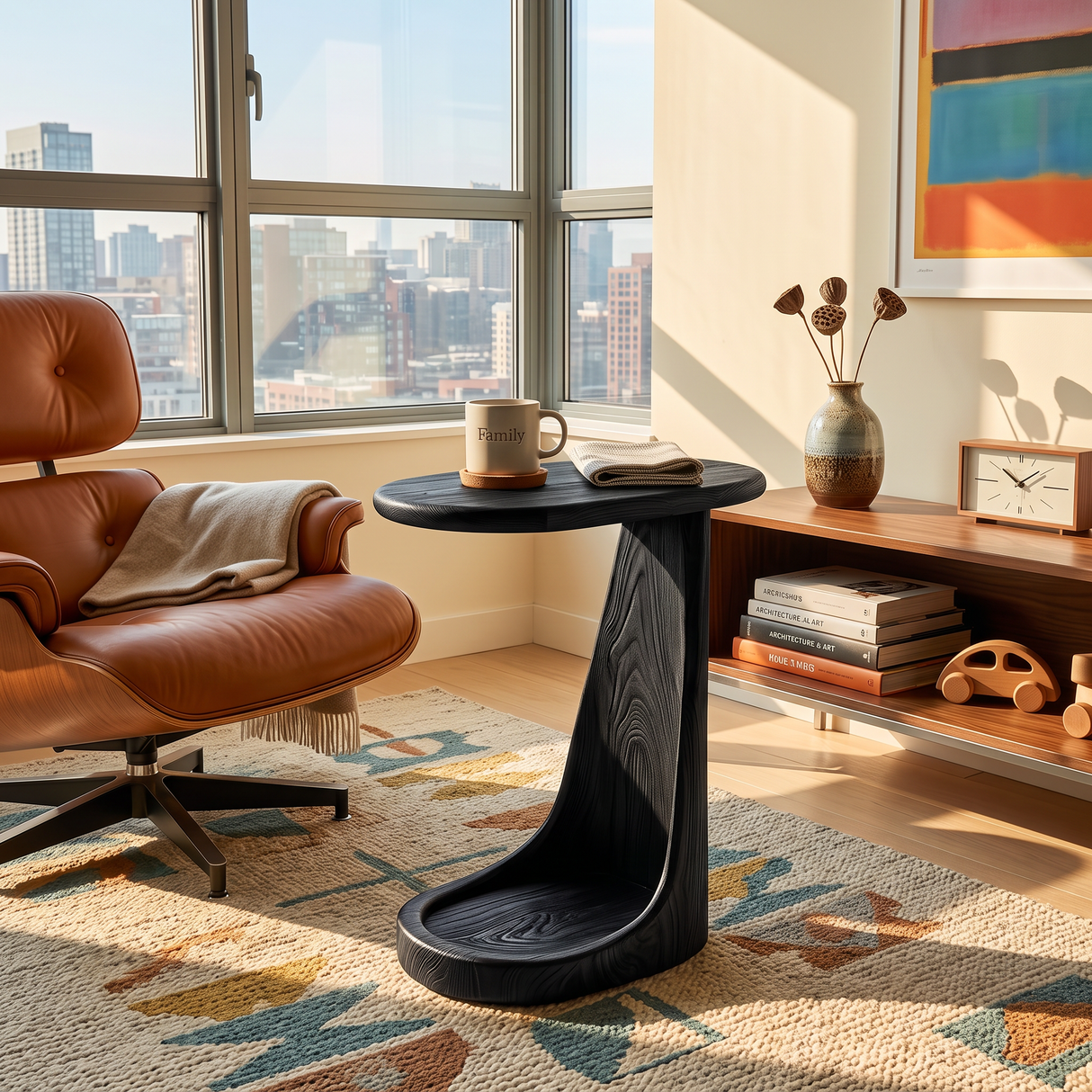 Waterfall Solid Wood Side Table with Tray Top for Living Room Decor
