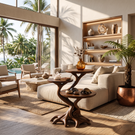 Root Form Three Level Wood Accent Table with Sculptural Branch Base