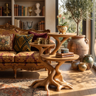 Root Form Three Level Wood Accent Table with Sculptural Branch Base