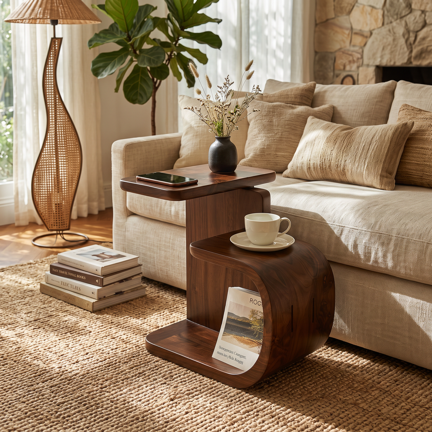 Sculptural Solid Wood Side Table for Modern Living Rooms and Cozy Corners