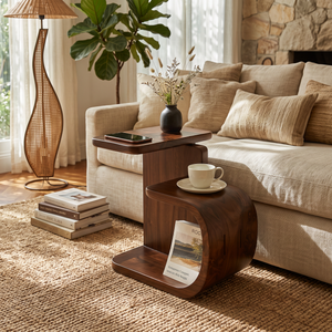 Sculptural Solid Wood Side Table for Modern Living Rooms and Cozy Corners