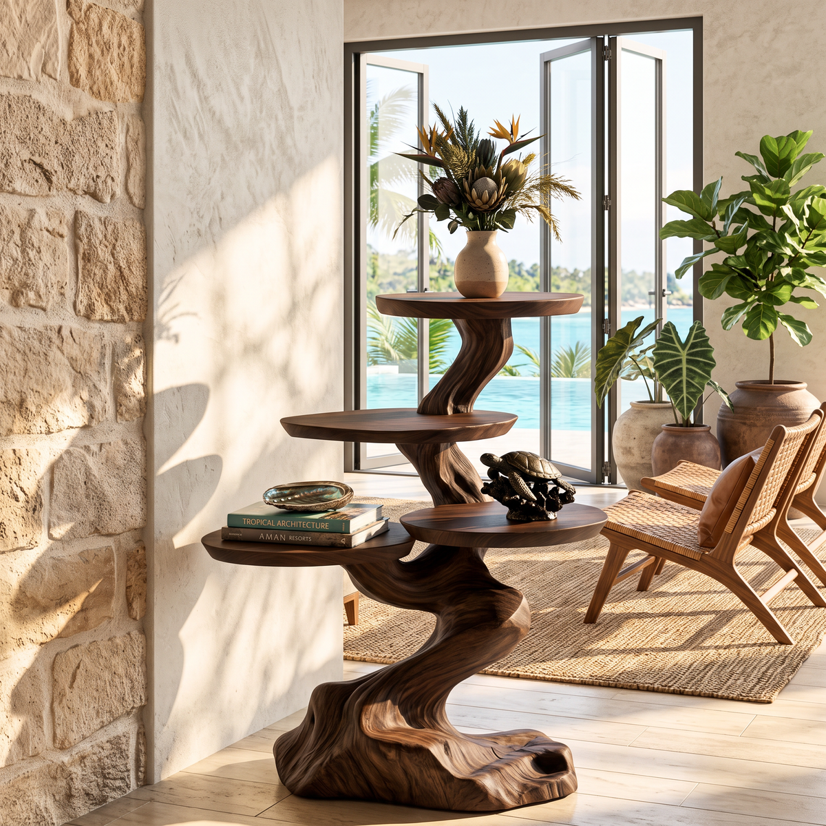 Tree Root Pedestal Side Table Handmade Wooden Display Stand