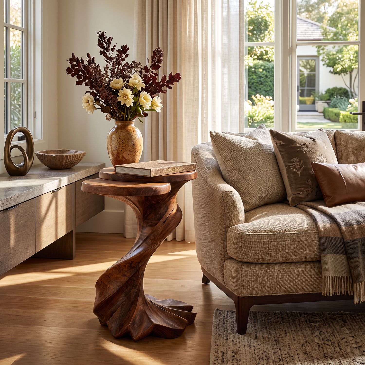 Hand-Carved Twisted Solid Wood Accent Table