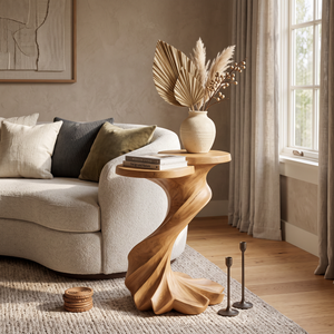 Hand-Carved Twisted Solid Wood Accent Table