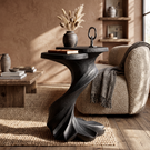 Hand-Carved Twisted Solid Wood Accent Table