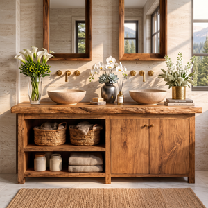Solid Wood Double Bathroom Vanity for Rustic Bathroom