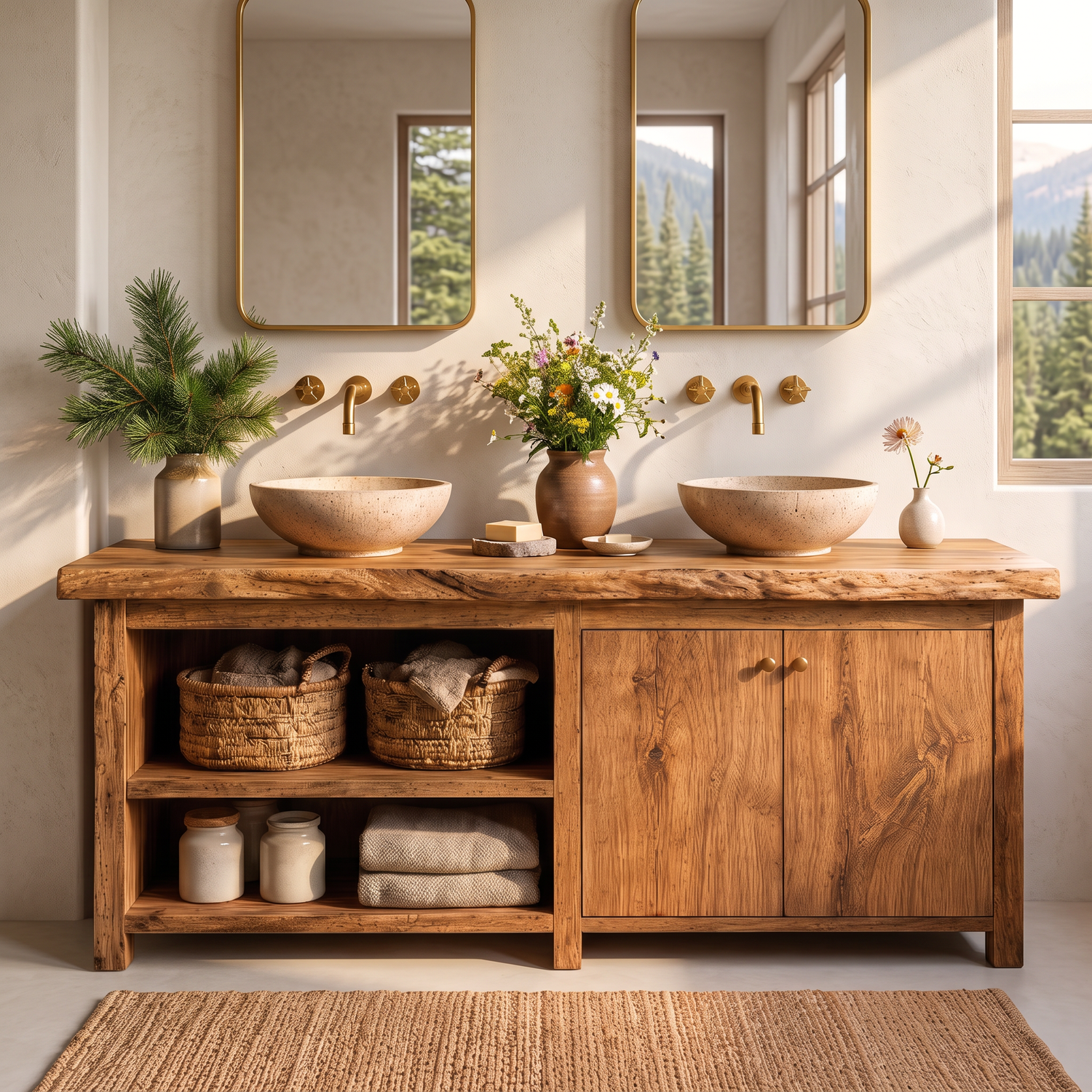 Solid Wood Double Bathroom Vanity for Rustic Bathroom