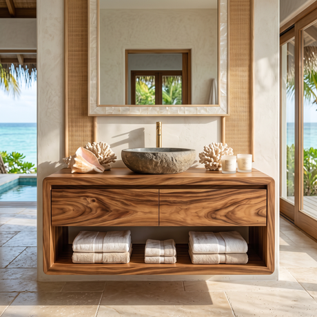 Floating Bathroom Vanity Solid Wood with Seamless Organic Frame