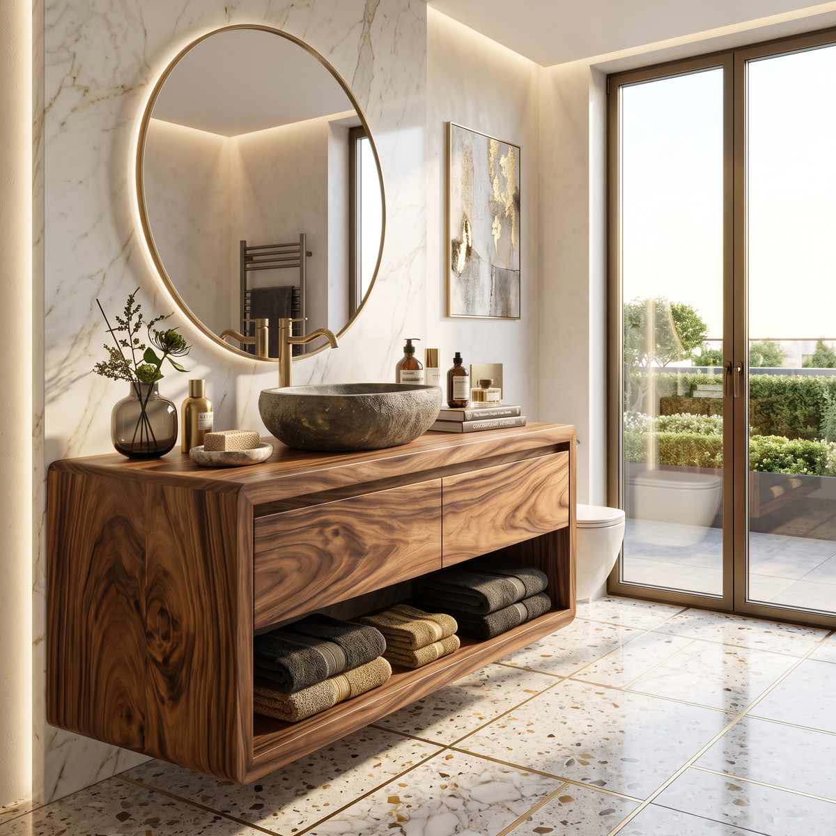 Floating Bathroom Vanity Solid Wood with Seamless Organic Frame