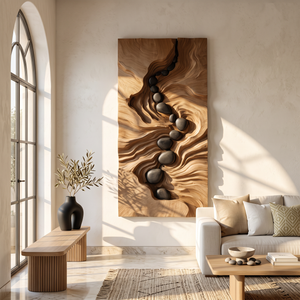 Wall Sculpture Solid Wood River Flow Carved Panel for Living Room