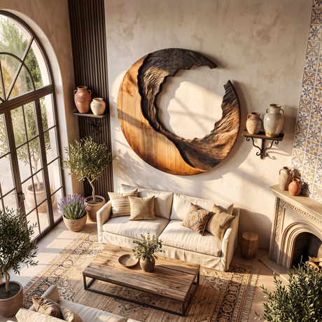 Organic Crescent Solid Wood Wall Sculpture for Modern Interiors