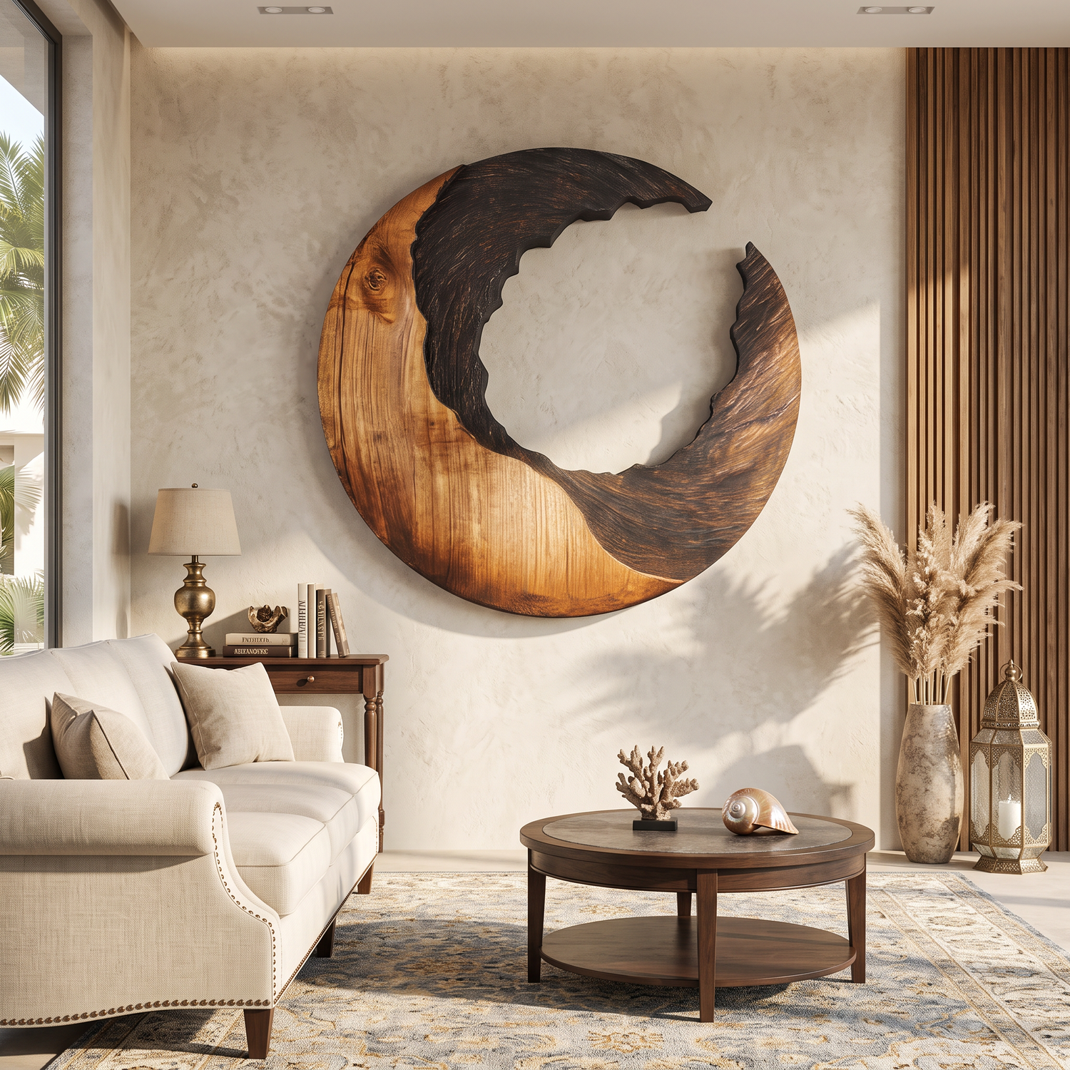 Organic Crescent Solid Wood Wall Sculpture for Modern Interiors
