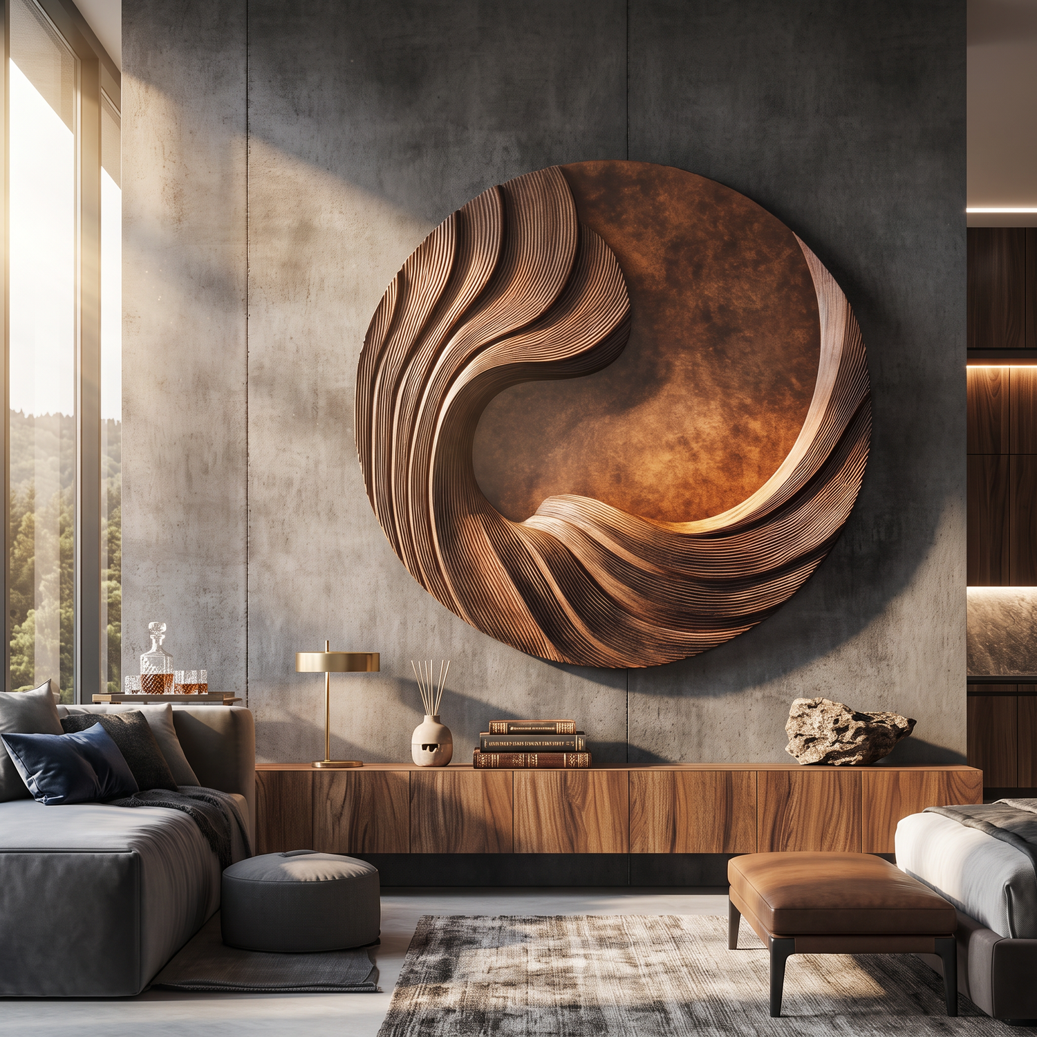 Modern Sculpted Solid Wood Wall Art for Living Room Interiors