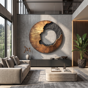 Modern Contrast Round Solid Wood Wall Sculpture for Interior Art