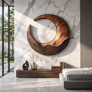 Large Solid Wood Crescent Wall Sculpture for Modern Living Rooms