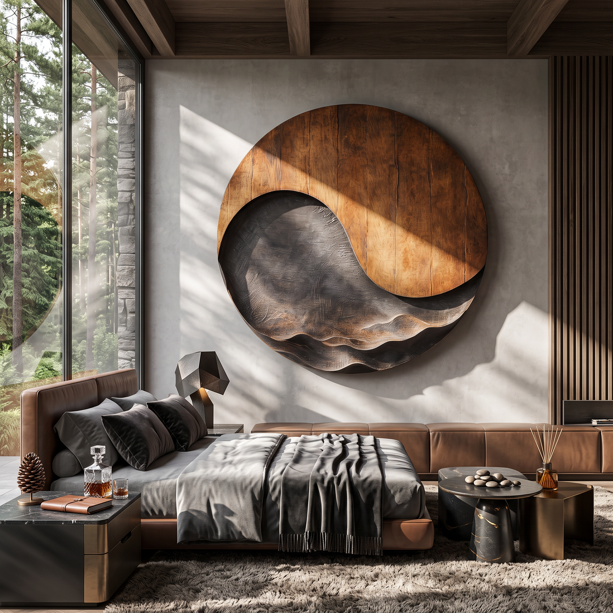 Large Abstract Solid Wood Wall Sculpture with Wave Relief for Modern Living Rooms
