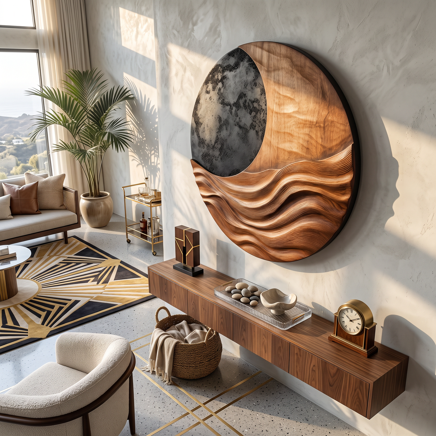 Large Abstract Solid Wood Wall Sculpture for Living Room